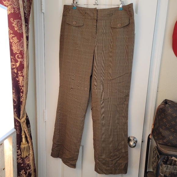 Larry Levine Stretch Pants - Larry Levine Stretch Women's Wide Plaid Leg Pants Color Brown Size 14 NWOT